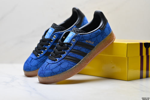 adidas x Gucci Gazelle Blue GG Monogram Low-Top Sneakers