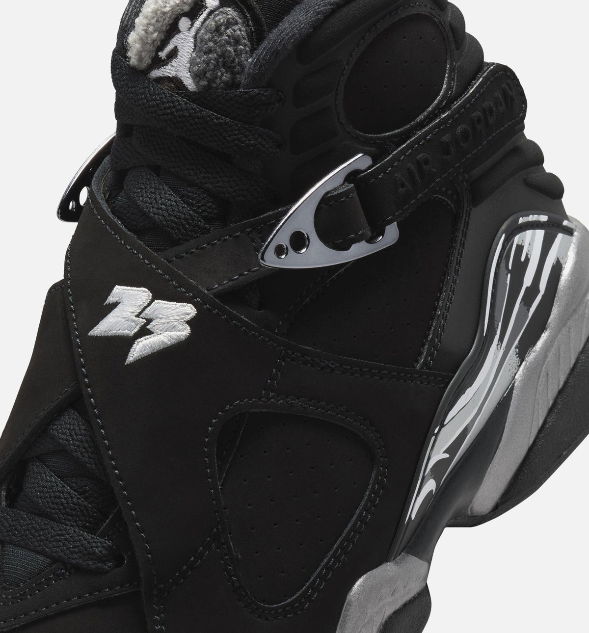 Air Jordan 8 Retro Chrome Black and Light Graphite – Grade School Lifestyle Shoe in Black/White/Light Graphite