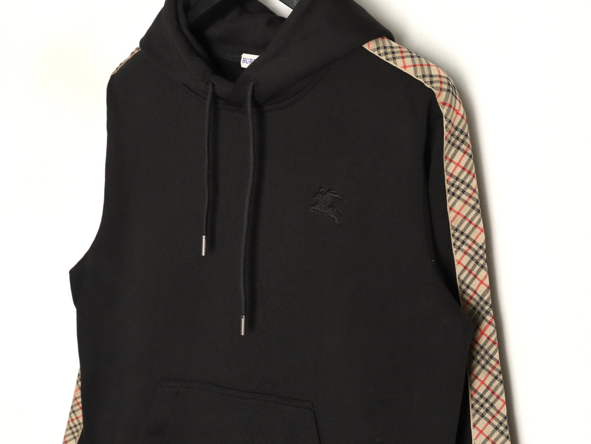 Burberry Check Tape Pullover Hoodie - Black